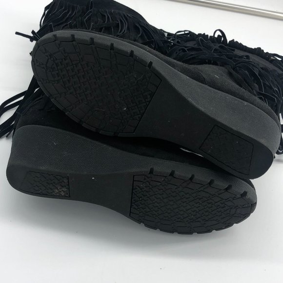 KENNETH COLE Reaction Black Fringe Wedge Boots 5 - Picture 3 of 7